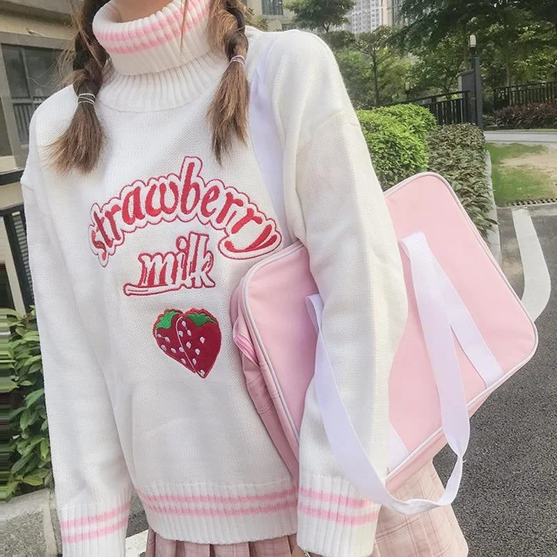 Comfortable Dressy SweatersStrawberry Milk Knit Sweater