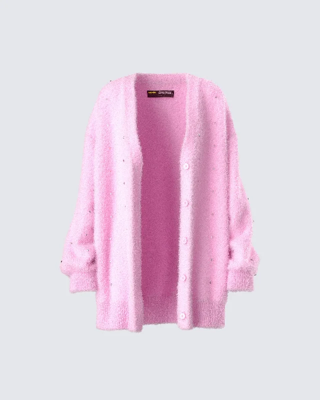 Children's SweatersAdi Pink Fuzzy Knit Cardigan