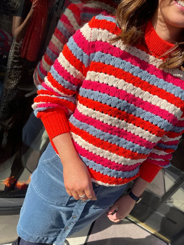 Soft Knitted SweatersGarcia Scarlet Flame Striped Knit Sweater