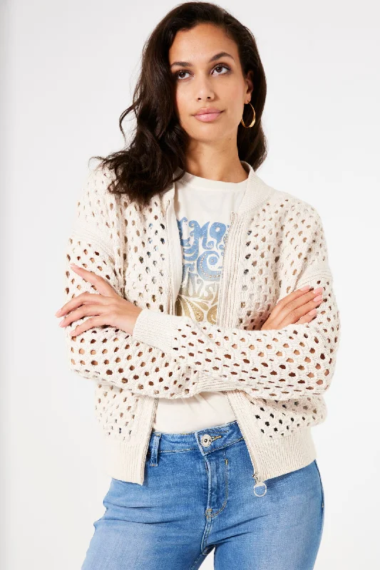 Trendy Pullover SweatersGarcia Cream Cardigan with Zipper Front