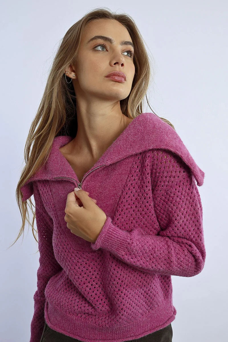 Funky Hooded SweatersMolly Bracken Pink Trucker Collar Sweater