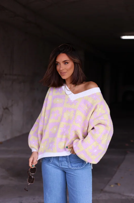 Retro Stylish Flannel SweatersCheckered Floral Sweater