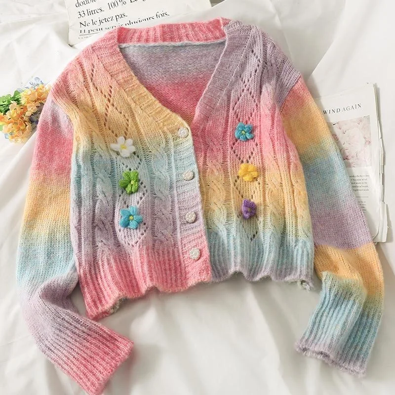 Designer Funky Hooded SweatersPastel Rainbow Cardigan