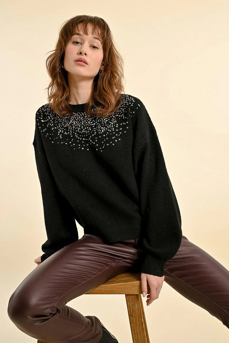 Pullover Chunky SweatersMolly Bracken Black Sequin Sweater