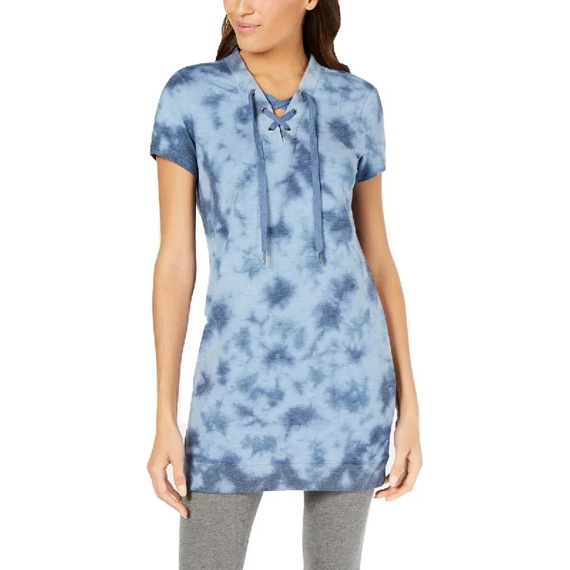 Ideology Women's Tie-Dyed Lace-Up Tunic Blue Size Small