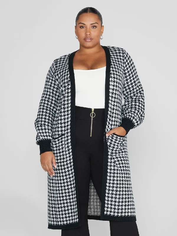 Plus-Size Pullover Chunky SweatersMarguerite Houndstooth Cardigan Sweater