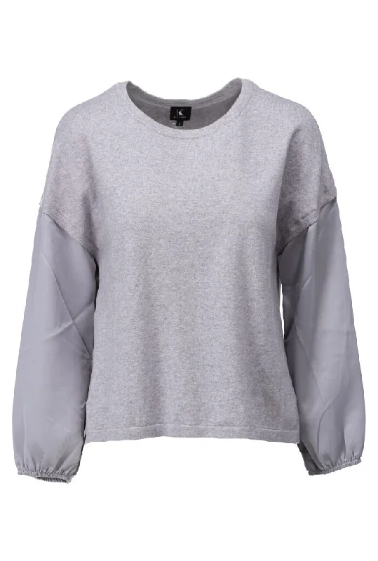 Oversized Cardigan SweatersK Design Z805 Grey Satin Crew Neck Sweater