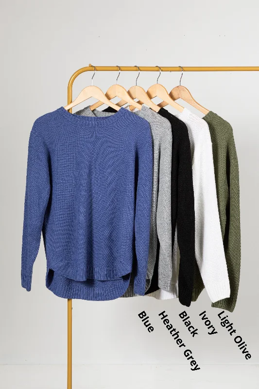 Fitted SweatersWaffle Round Neck Basic Sweater