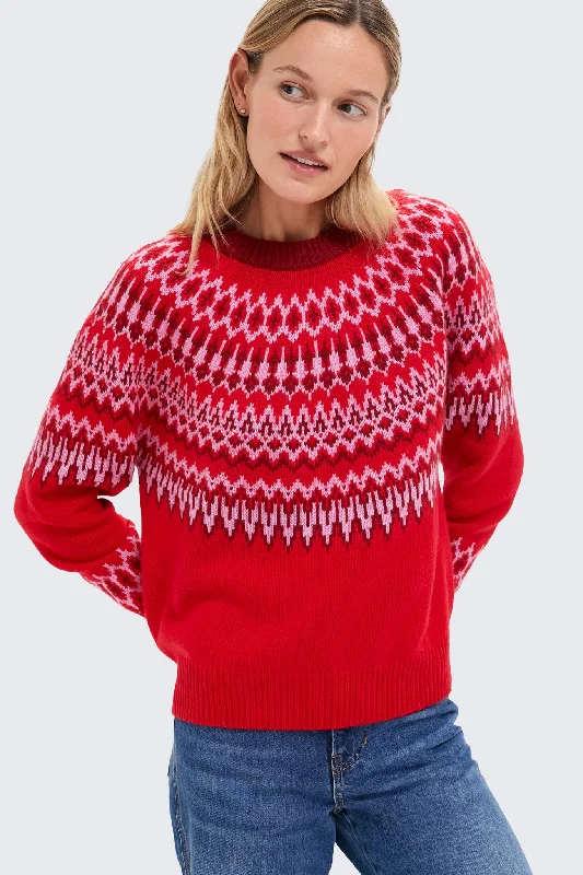 Plus-Size Pullover Chunky SweatersRed Velvet Crewneck Sweater