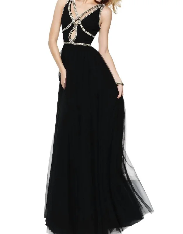 custom prom dressesTulle A-Line Prom Dress In Black