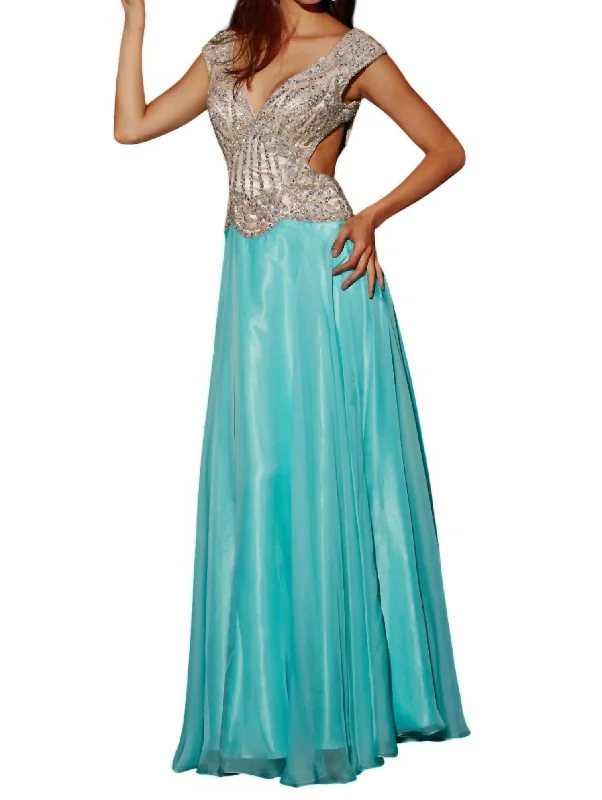 halter neck prom dressesChiffon Prom Dress In Aqua