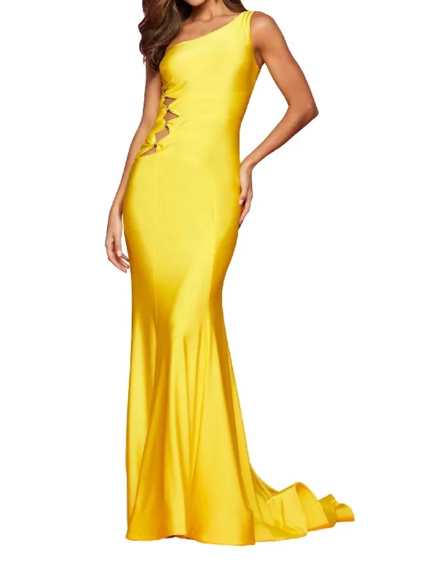 ready-to-wear prom dressesGathered Cut Outs Prom Dress In Yellow