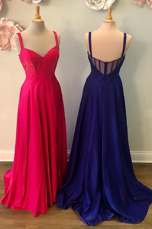 vintage prom dressesNeon Pink V-Neck Straps A-Line Prom Dress