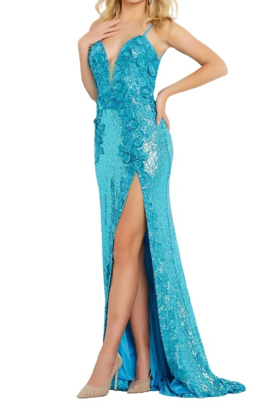 flutter sleeve prom dressesSequin Sweetheart Prom Dress In Turq