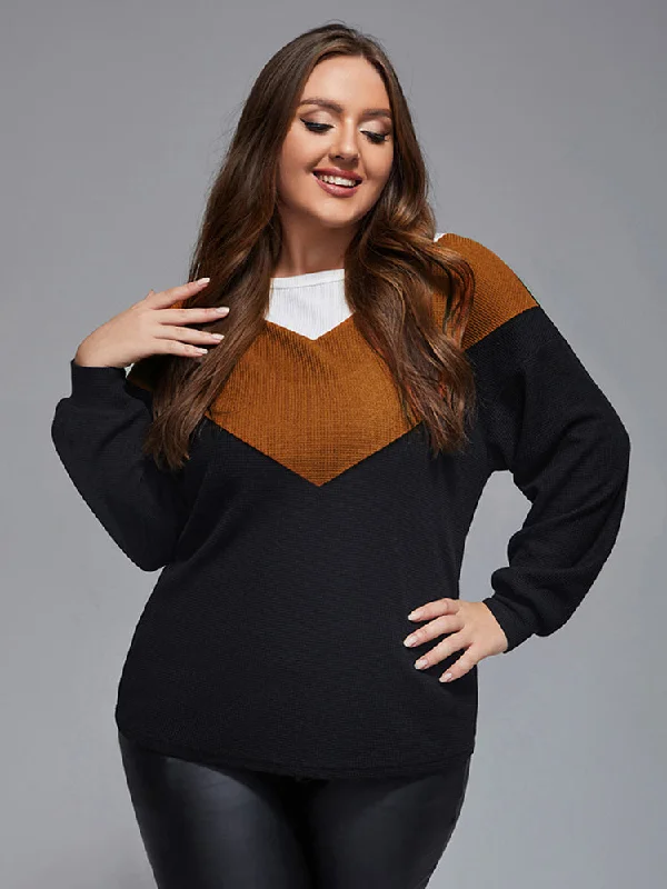 Dressy SweatersPlus Colorblock Contrast Waffle Sweater