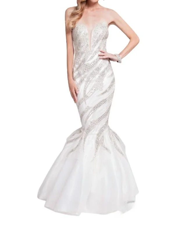 mid-length prom dressesPlunging V-Neck Prom Dress In Ivory