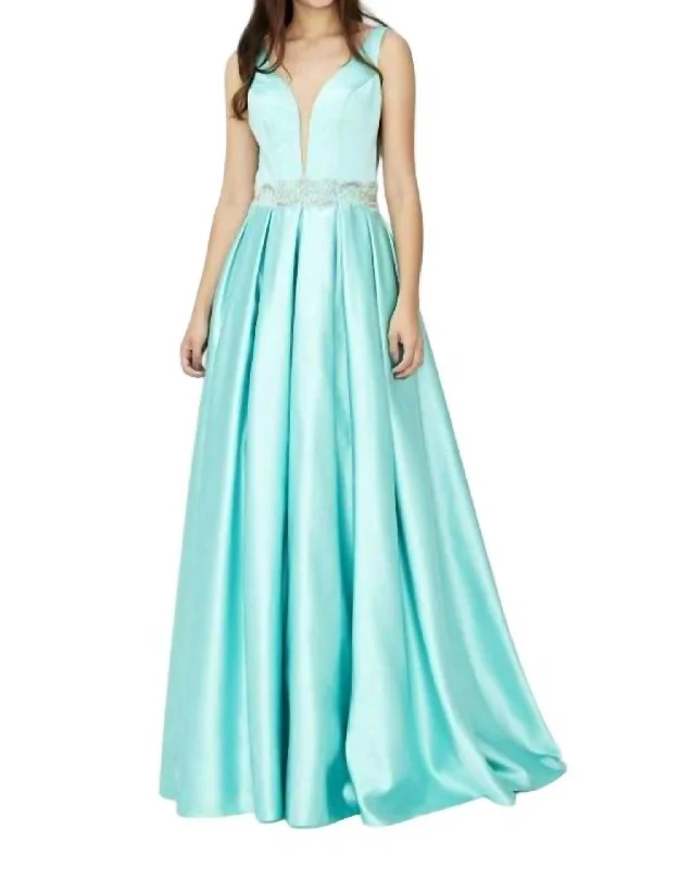 modern prom dressesV-Cut Prom Dress In Aqua