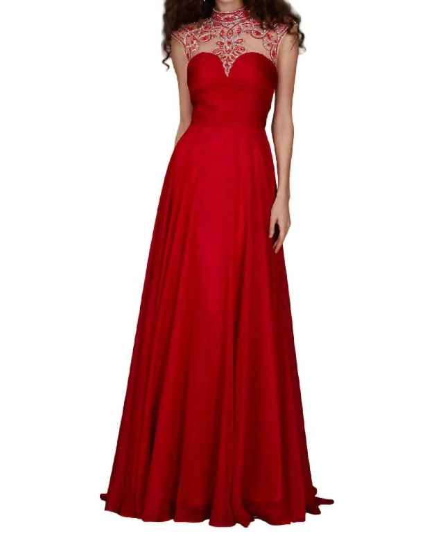 prom dress style guidesMock-Neck Prom Dress In Hot Red