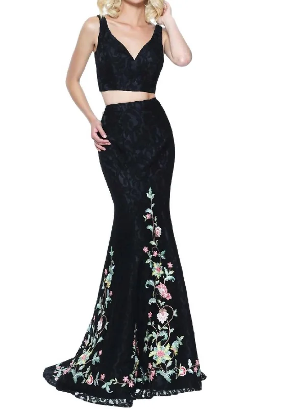 prom dresses for summerTwo-Piece Mermaid Prom Dress In Black/multi