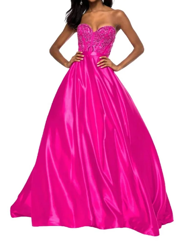 prom dresses for tall girlsSweetheart Corset Bodice Prom Dress In Fuchsia