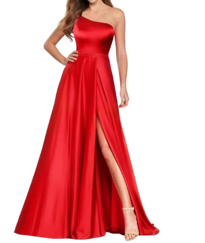 prom dress color trendsOne Shoulder Charmeuse Prom Dress In Red