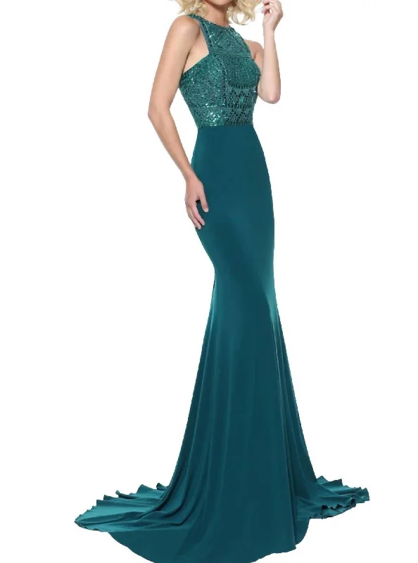 prom dresses for winterJersey Sleeveless Prom Dress In Emerald