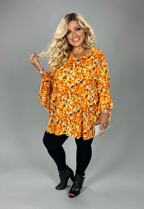 55 PQ {Unique & Interesting} Orange & Yellow V-Neck Tunic EXTENDED PLUS SIZE 4X 5X  6X