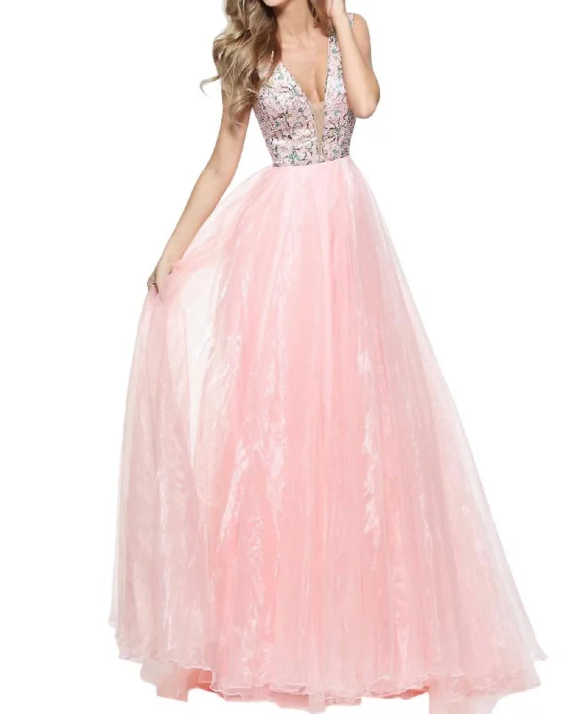 luxury prom dressesSparkly Bodice Prom Dress In Blush Print