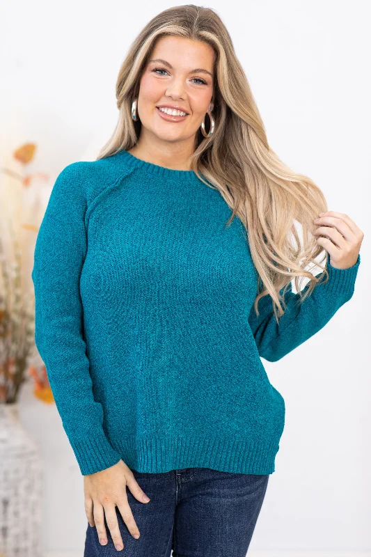 Thick Cashmere SweatersTeal Raglan Sleeve Chenille Sweater