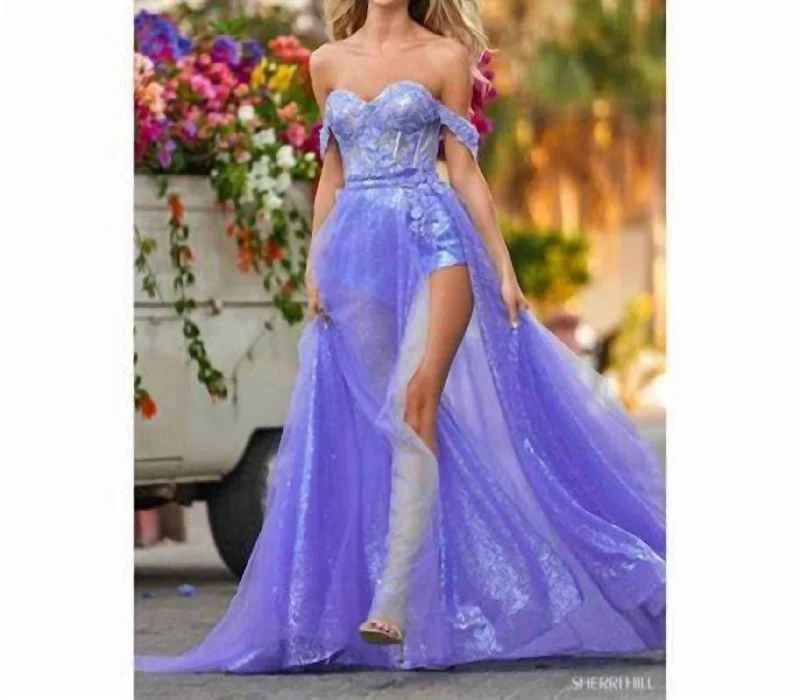 high-low prom dressesOff-Shoulder Prom Dress In Periwinkle