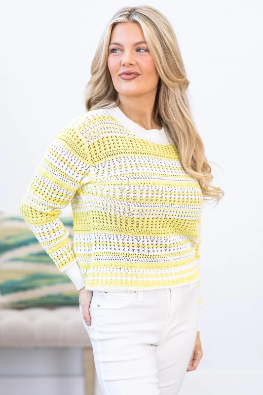 Dressy SweatersLight Olive Crochet Colorblock Sweater