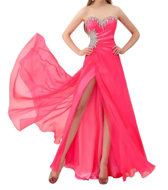 prom dresses with detachable sleevesFloor Length Prom Dress In Neon Pink