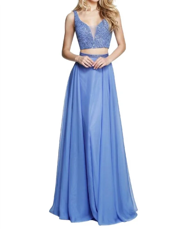 long prom dressesFull-Length V-Neck Prom Dress In Periwinkle