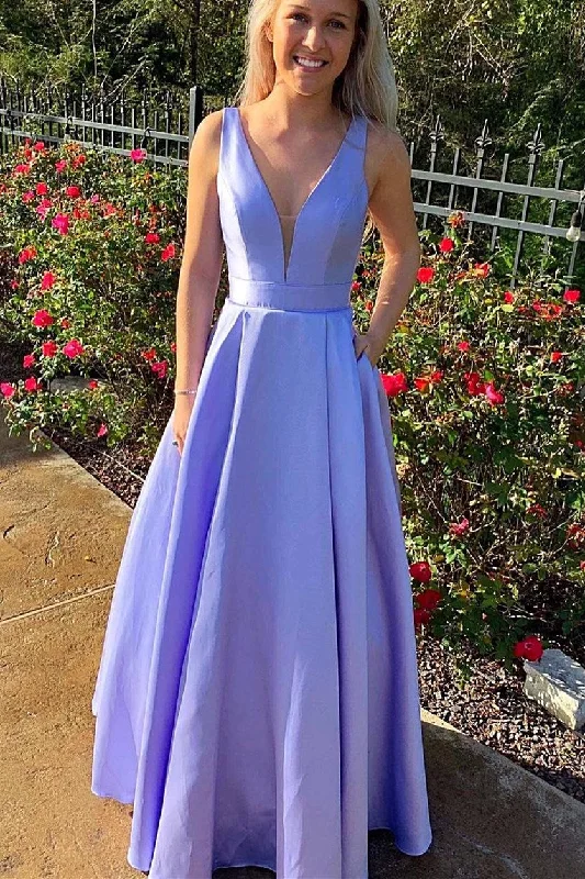 pastel prom dressesFree Shpping Lavender Long Prom Dress with Pockets