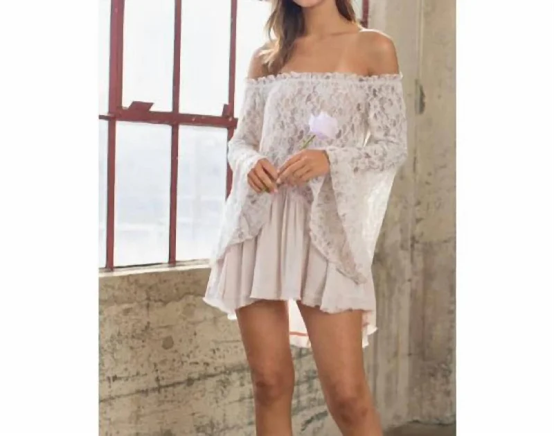 Off The Shoulder Lace Tunic In Taupe