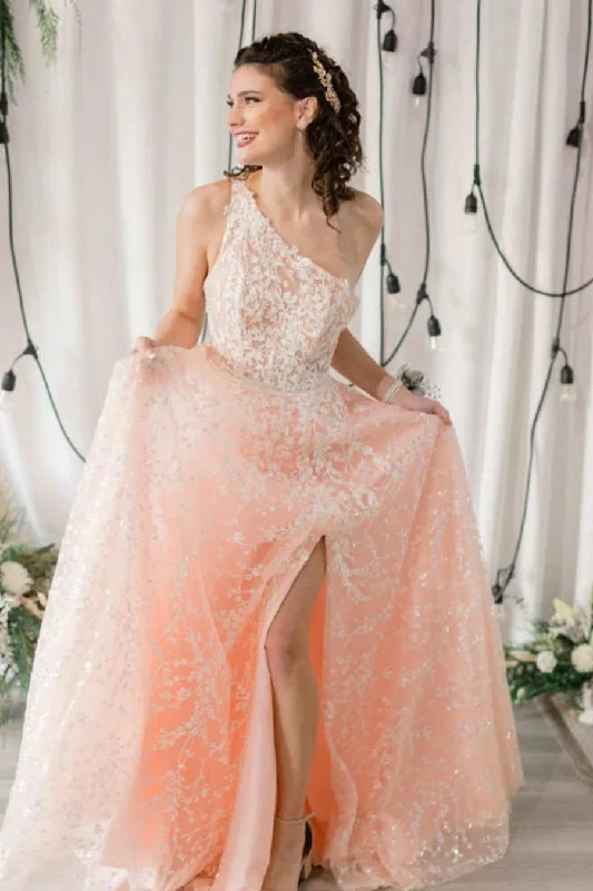 prom dress preservationSexy One Shoulder lace appliques Long Prom Dress