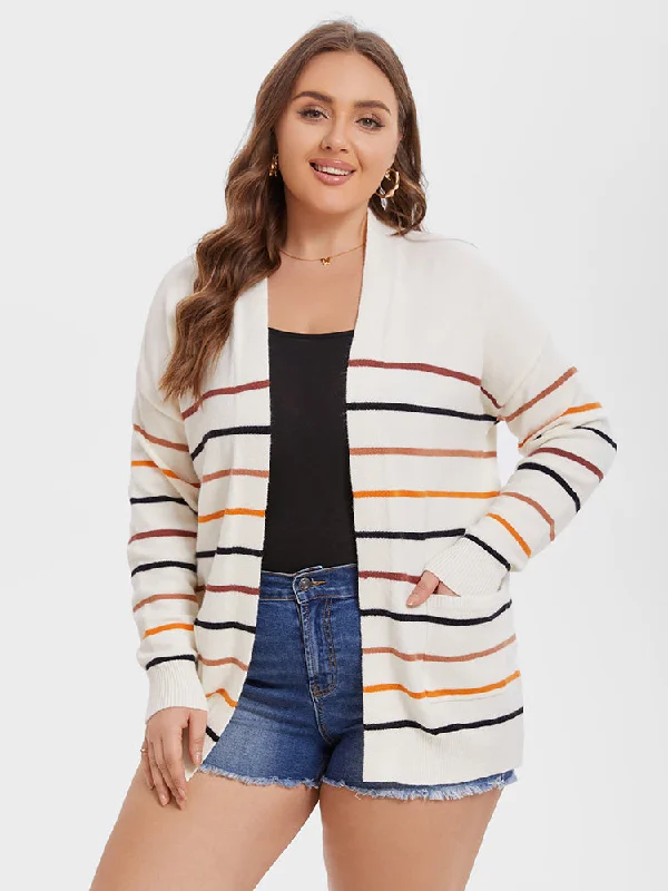 Thick Turtle-Neck Wool SweatersStriped Pattern Dual Pockets Cardigan