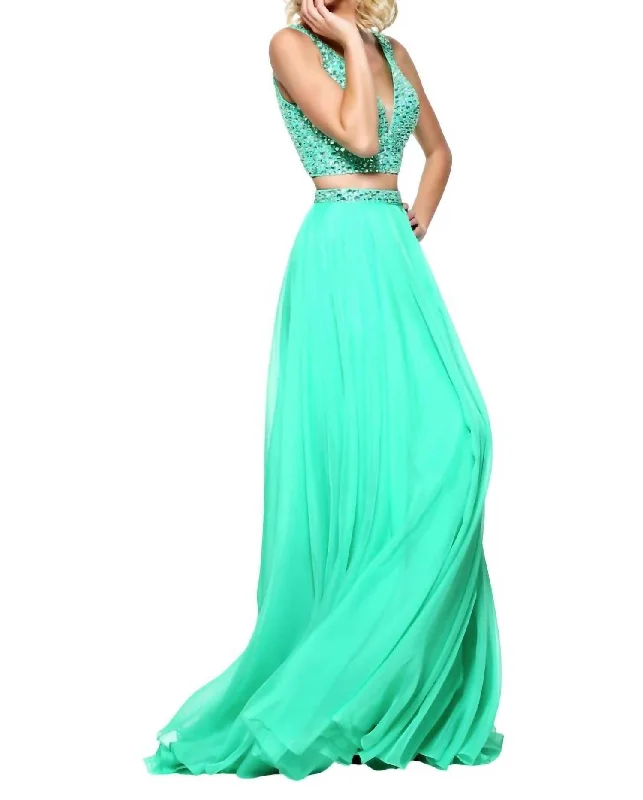 ball gown prom dressesTwo- Piece Beaded Prom Dress In Green