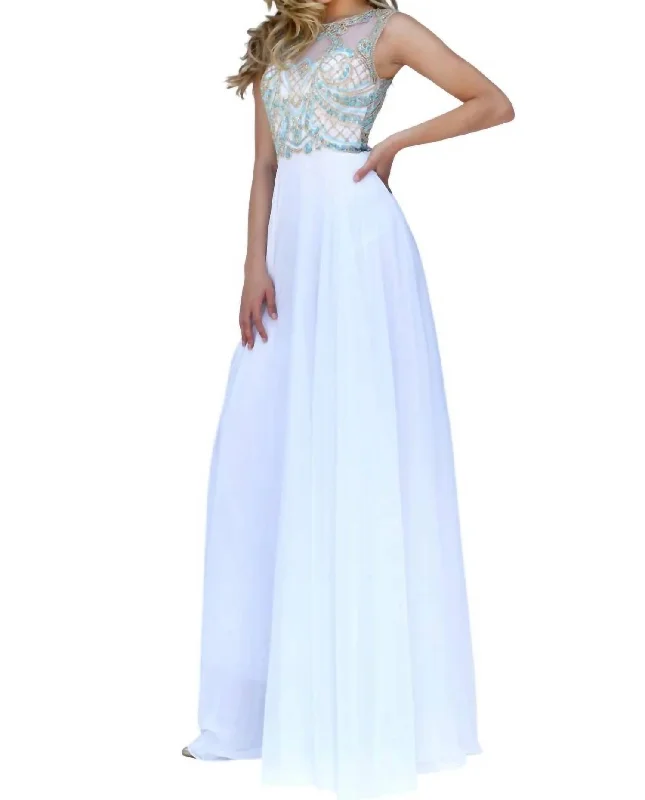 prom dresses for pear shapesHigh Illusion Neck Prom Dress In Light Blue