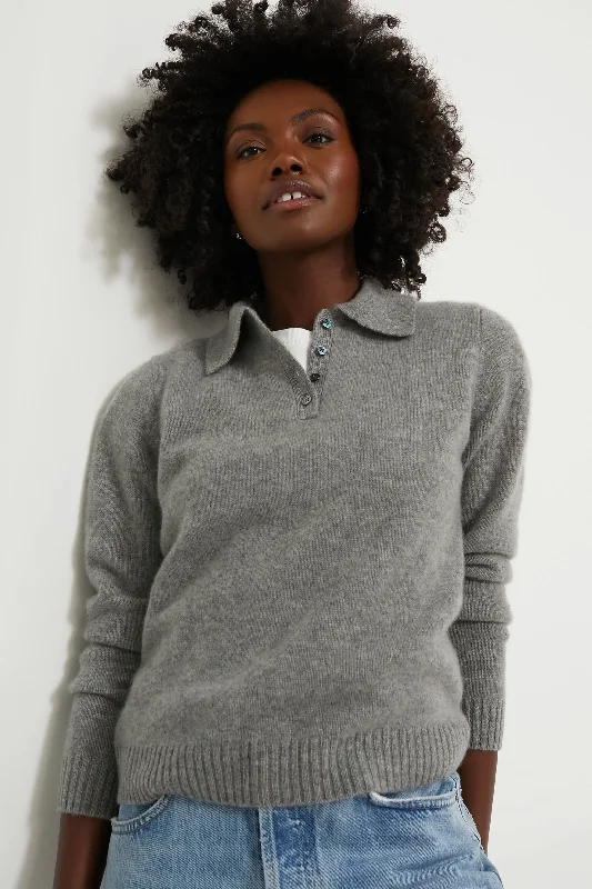 Flannel Knitted Crewneck SweatersHeather Grey Cashmere Alice Polo Sweater