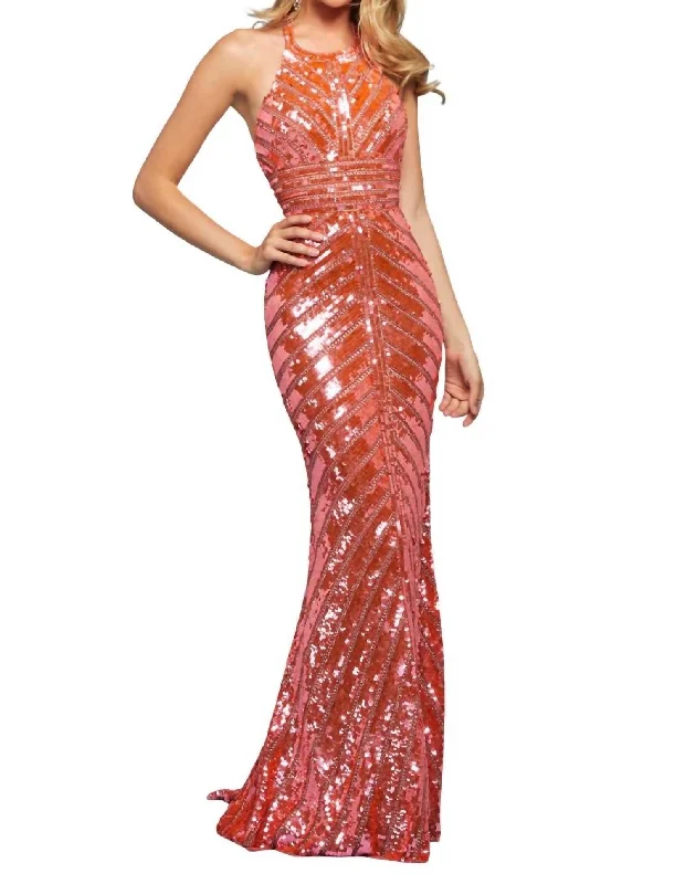 maxi prom dressesBeaded Column Prom Dress In Coral/pink