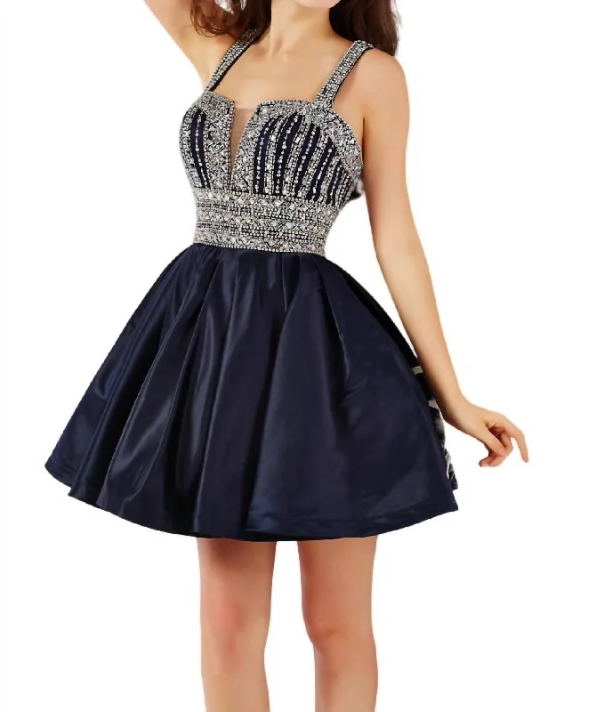 prom dress inspiration galleriesRhinestone Short Prom Dress In Navy