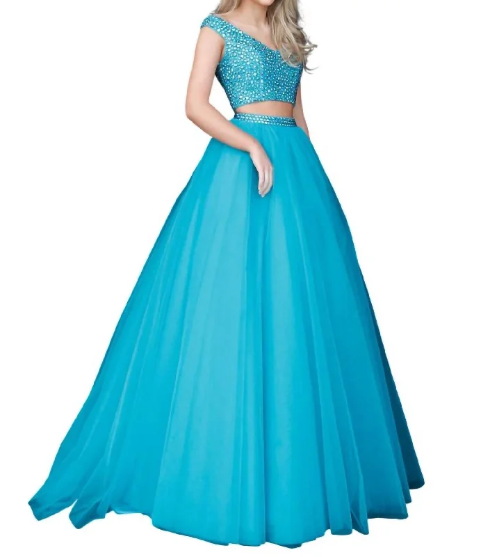 corset prom dressesV-Neck Beaded Prom Dress In Turquoise