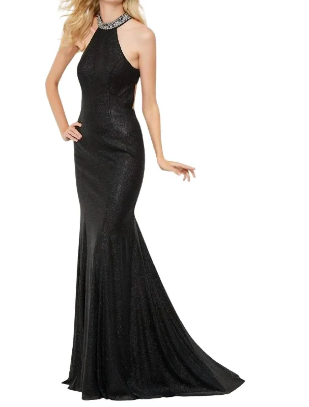 vintage prom dressesSequin Halter Prom Dress In Black