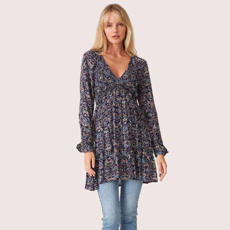 Riley Tiered Tunic (Navy + Tan)