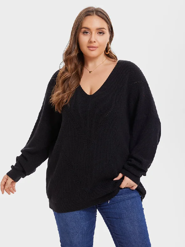 Funky Hooded SweatersV-Neck Drop Shoulder Sweater