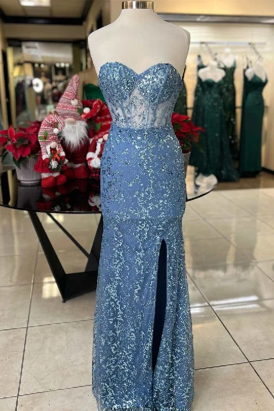 plus-size prom dressesGlitter Lace Sweetheart Mermaid Long Prom Dress with Slit