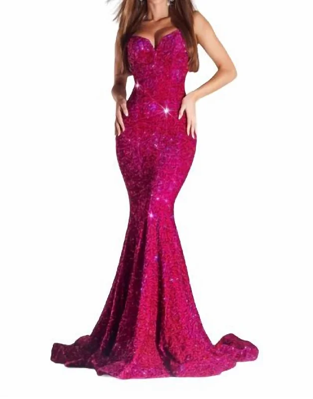 cap sleeve prom dressesMermaid Prom Dress In Magenta