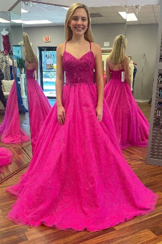 sweetheart neckline prom dressesMagenta Lace Sweetheart A-Line Prom Gown