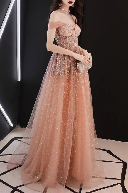 halter prom dressesSparkly Straps A-Line Sequins Peach Long Prom Dress